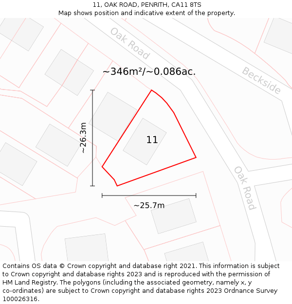 11, OAK ROAD, PENRITH, CA11 8TS: Plot and title map