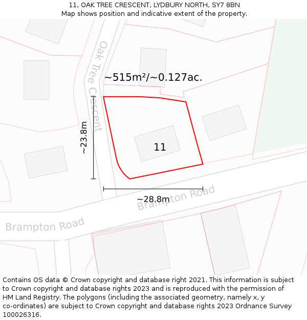 11, OAK TREE CRESCENT, LYDBURY NORTH, SY7 8BN: Plot and title map