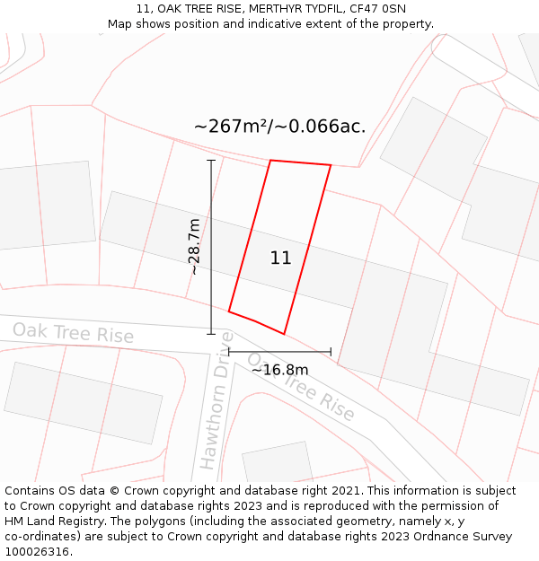 11, OAK TREE RISE, MERTHYR TYDFIL, CF47 0SN: Plot and title map