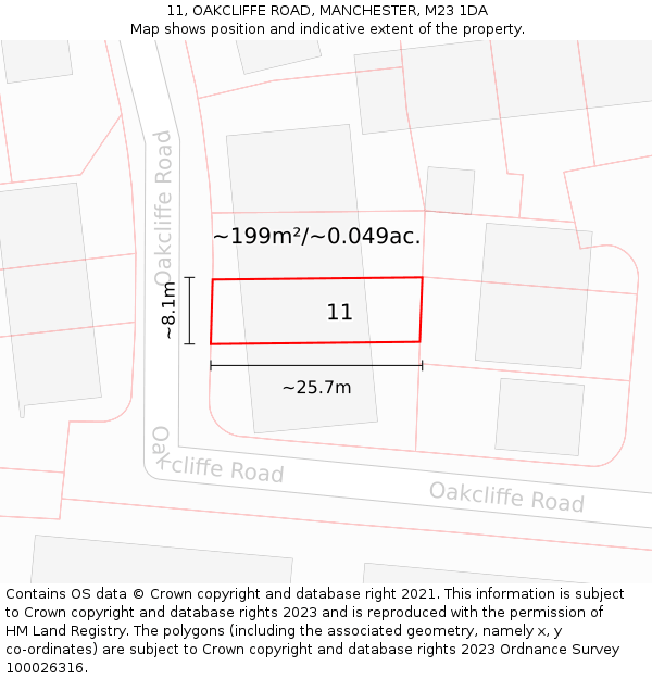 11, OAKCLIFFE ROAD, MANCHESTER, M23 1DA: Plot and title map