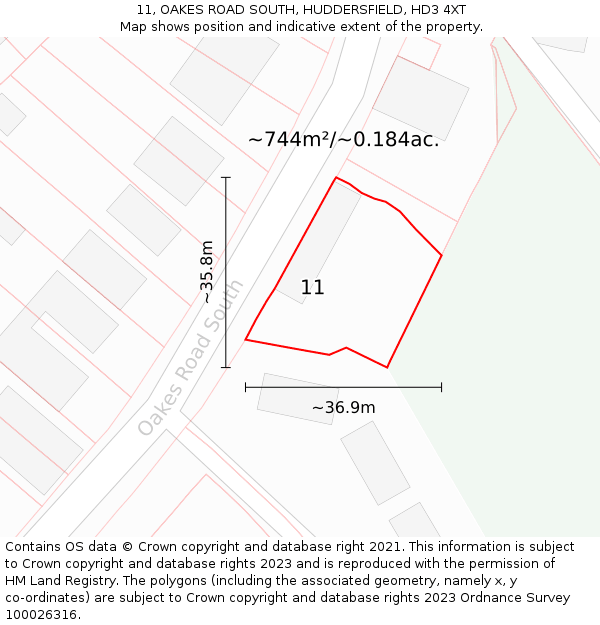 11, OAKES ROAD SOUTH, HUDDERSFIELD, HD3 4XT: Plot and title map