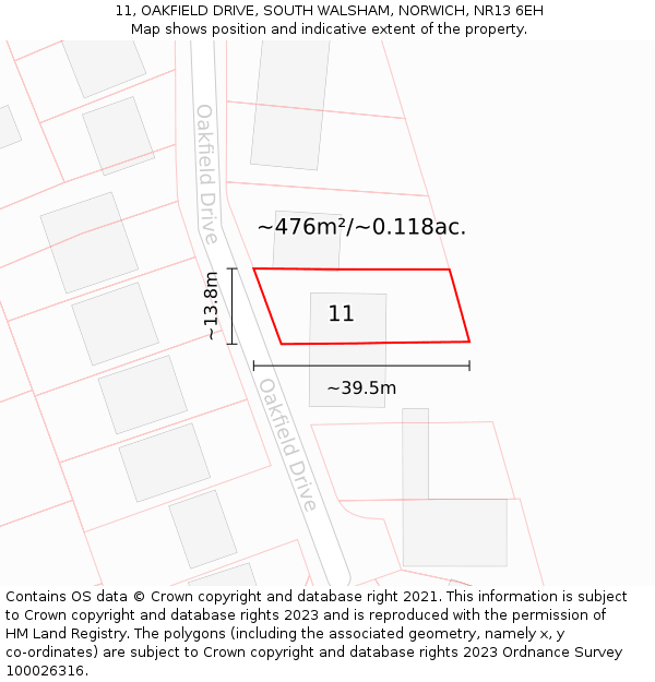 11, OAKFIELD DRIVE, SOUTH WALSHAM, NORWICH, NR13 6EH: Plot and title map