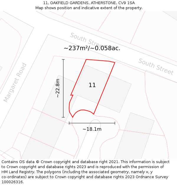 11, OAKFIELD GARDENS, ATHERSTONE, CV9 1SA: Plot and title map