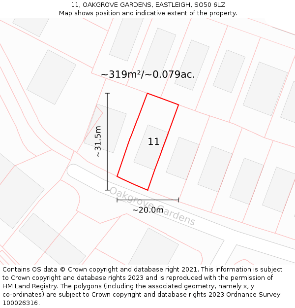 11, OAKGROVE GARDENS, EASTLEIGH, SO50 6LZ: Plot and title map