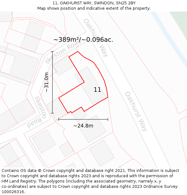 11, OAKHURST WAY, SWINDON, SN25 2BY: Plot and title map