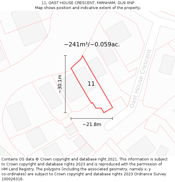 11, OAST HOUSE CRESCENT, FARNHAM, GU9 0NP: Plot and title map