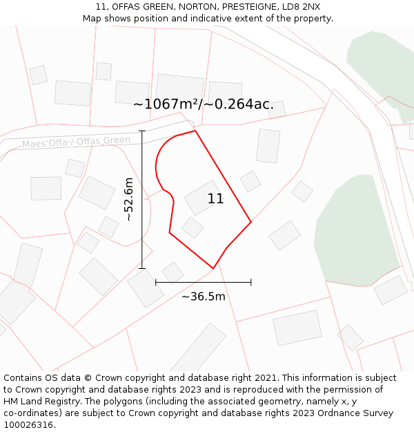 11, OFFAS GREEN, NORTON, PRESTEIGNE, LD8 2NX: Plot and title map