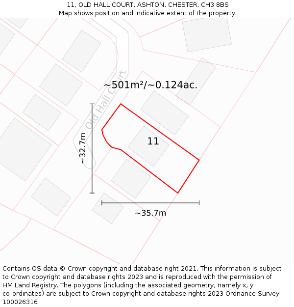 11, OLD HALL COURT, ASHTON, CHESTER, CH3 8BS: Plot and title map