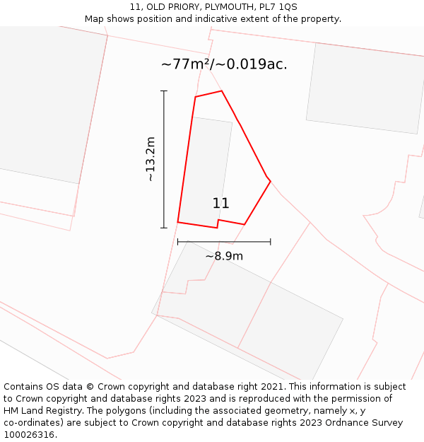 11, OLD PRIORY, PLYMOUTH, PL7 1QS: Plot and title map