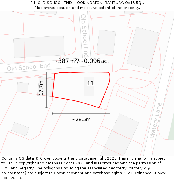 11, OLD SCHOOL END, HOOK NORTON, BANBURY, OX15 5QU: Plot and title map