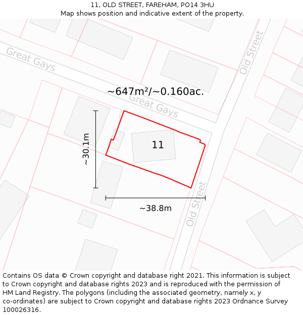 11, OLD STREET, FAREHAM, PO14 3HU: Plot and title map