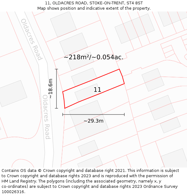 11, OLDACRES ROAD, STOKE-ON-TRENT, ST4 8ST: Plot and title map