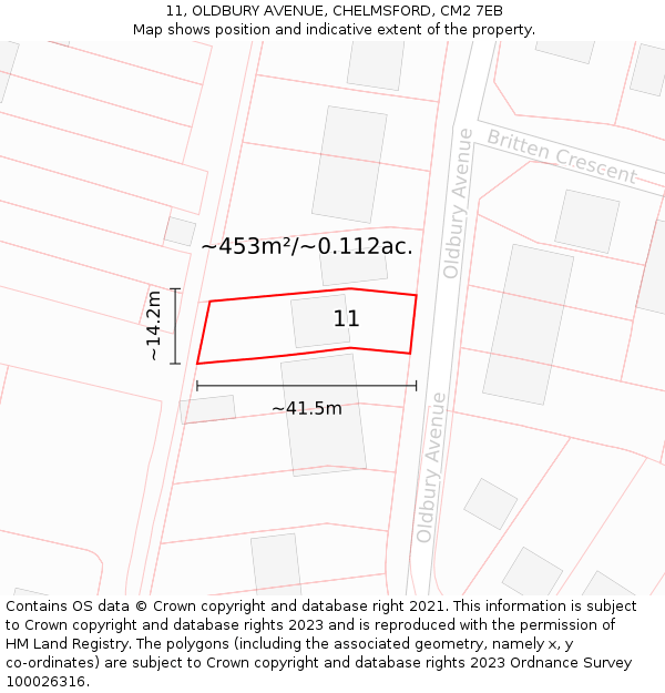 11, OLDBURY AVENUE, CHELMSFORD, CM2 7EB: Plot and title map