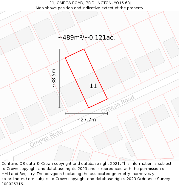 11, OMEGA ROAD, BRIDLINGTON, YO16 6RJ: Plot and title map