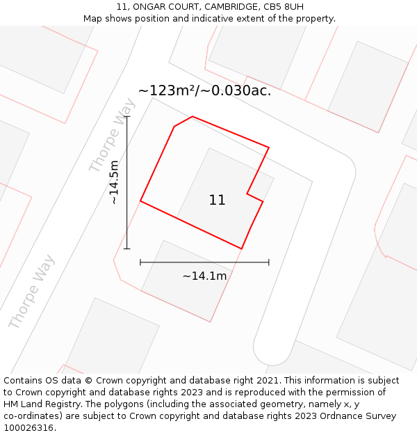 11, ONGAR COURT, CAMBRIDGE, CB5 8UH: Plot and title map