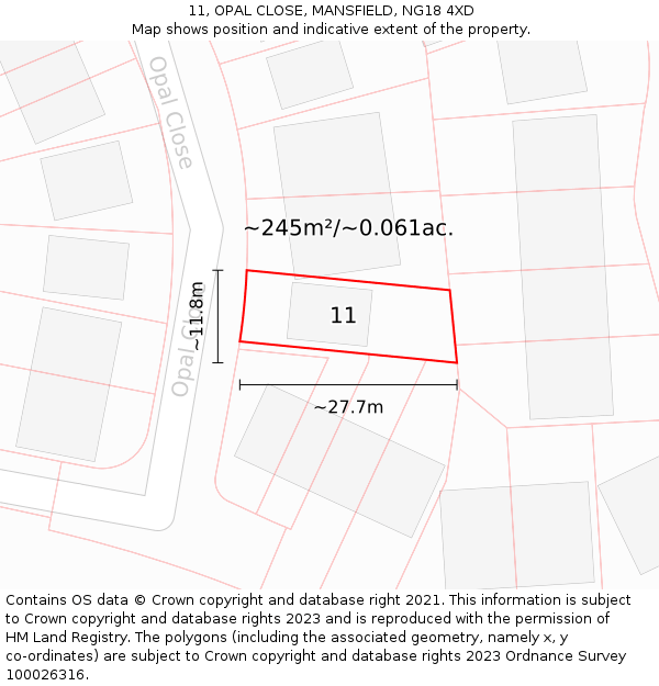 11, OPAL CLOSE, MANSFIELD, NG18 4XD: Plot and title map