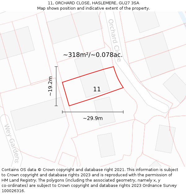 11, ORCHARD CLOSE, HASLEMERE, GU27 3SA: Plot and title map