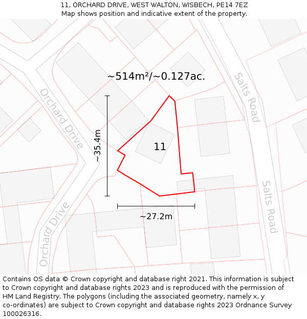 11, ORCHARD DRIVE, WEST WALTON, WISBECH, PE14 7EZ: Plot and title map