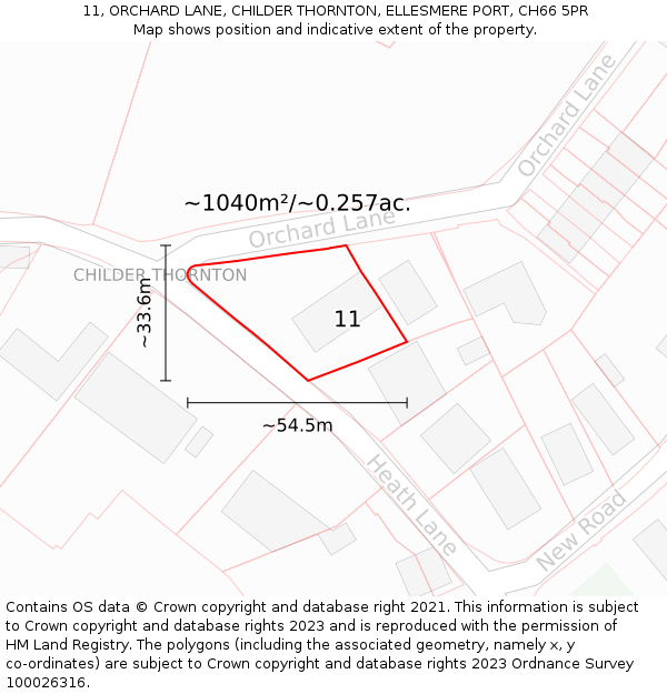 11, ORCHARD LANE, CHILDER THORNTON, ELLESMERE PORT, CH66 5PR: Plot and title map