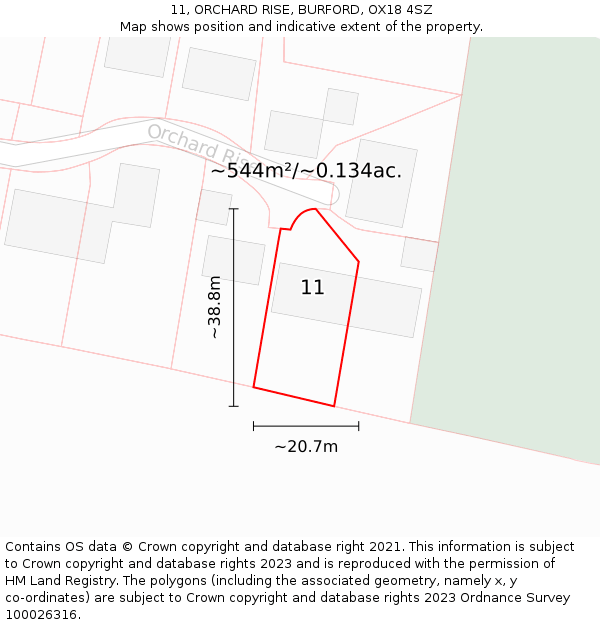 11, ORCHARD RISE, BURFORD, OX18 4SZ: Plot and title map