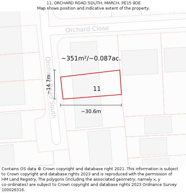 11, ORCHARD ROAD SOUTH, MARCH, PE15 9DE: Plot and title map