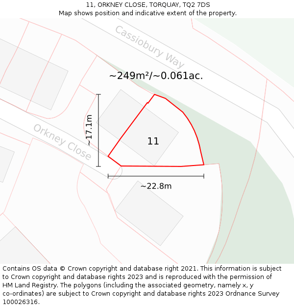 11, ORKNEY CLOSE, TORQUAY, TQ2 7DS: Plot and title map