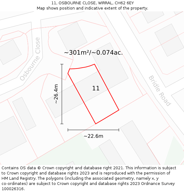 11, OSBOURNE CLOSE, WIRRAL, CH62 6EY: Plot and title map