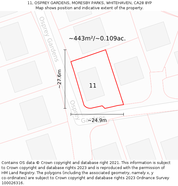 11, OSPREY GARDENS, MORESBY PARKS, WHITEHAVEN, CA28 8YP: Plot and title map