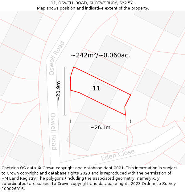 11, OSWELL ROAD, SHREWSBURY, SY2 5YL: Plot and title map