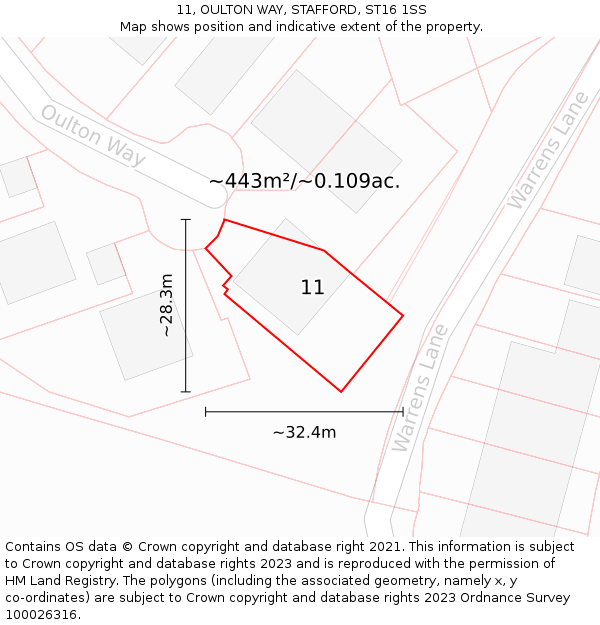 11, OULTON WAY, STAFFORD, ST16 1SS: Plot and title map