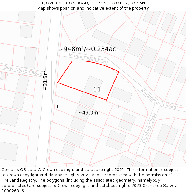 11, OVER NORTON ROAD, CHIPPING NORTON, OX7 5NZ: Plot and title map