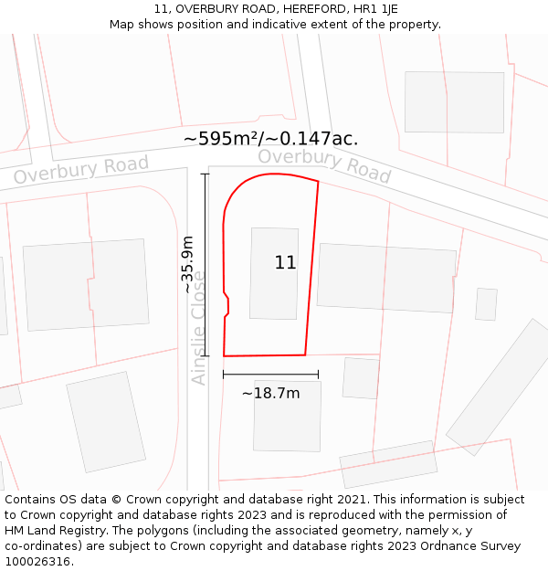 11, OVERBURY ROAD, HEREFORD, HR1 1JE: Plot and title map