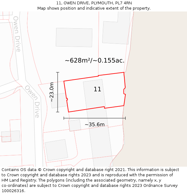 11, OWEN DRIVE, PLYMOUTH, PL7 4RN: Plot and title map