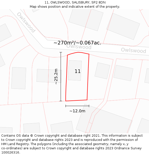 11, OWLSWOOD, SALISBURY, SP2 8DN: Plot and title map