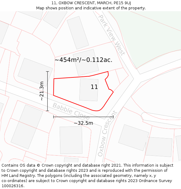 11, OXBOW CRESCENT, MARCH, PE15 9UJ: Plot and title map