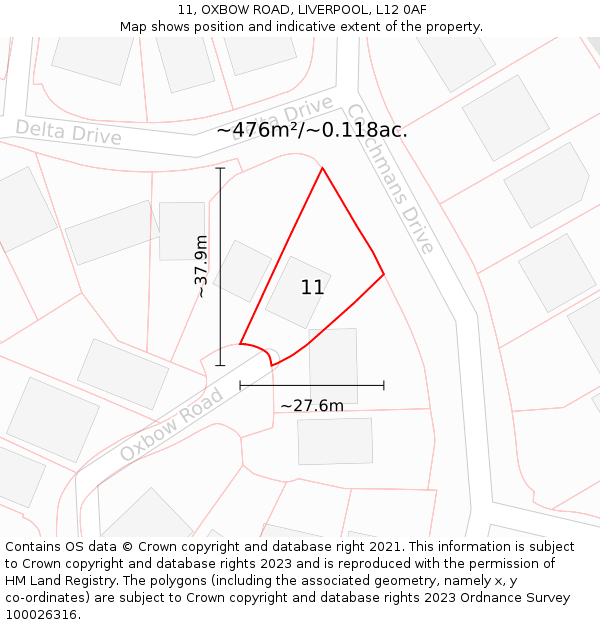 11, OXBOW ROAD, LIVERPOOL, L12 0AF: Plot and title map