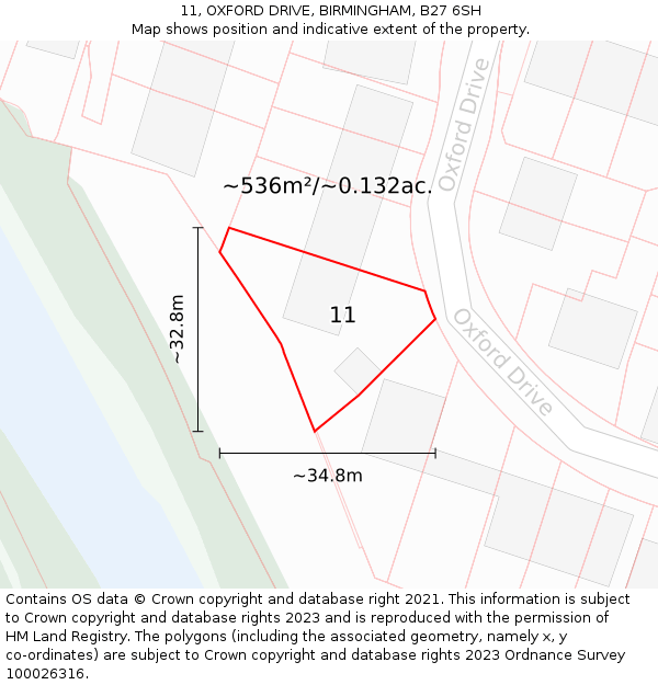 11, OXFORD DRIVE, BIRMINGHAM, B27 6SH: Plot and title map