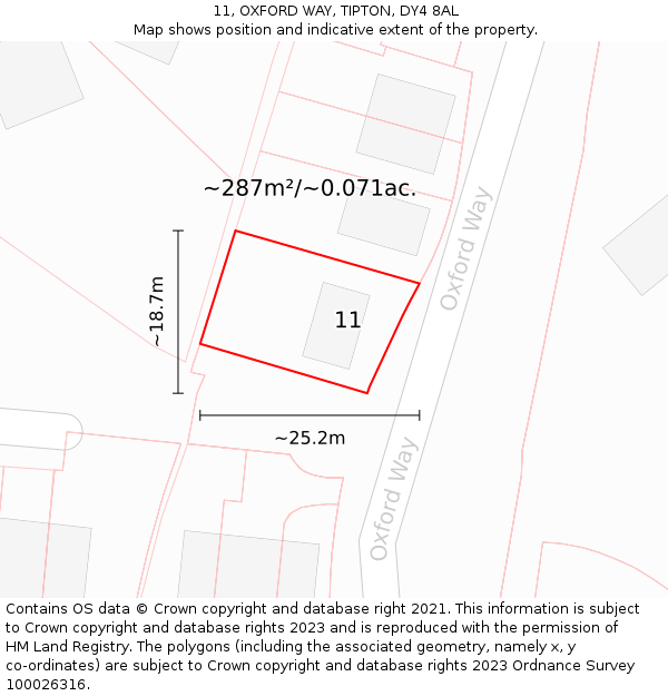 11, OXFORD WAY, TIPTON, DY4 8AL: Plot and title map