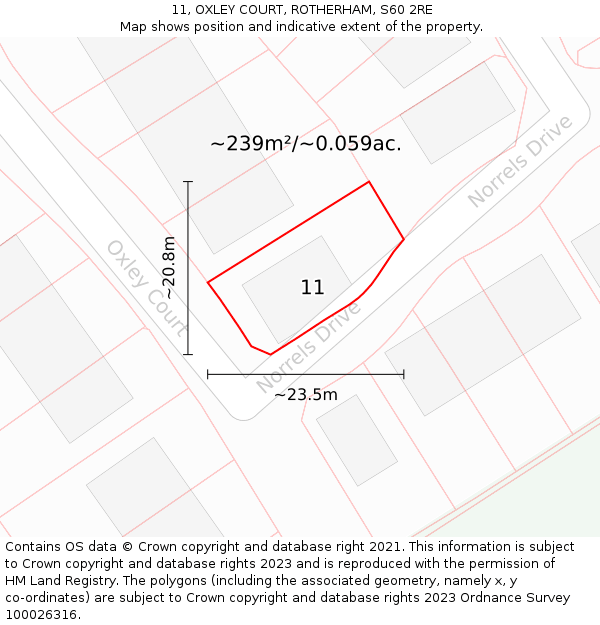 11, OXLEY COURT, ROTHERHAM, S60 2RE: Plot and title map