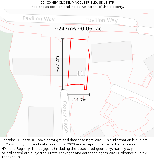 11, OXNEY CLOSE, MACCLESFIELD, SK11 8TP: Plot and title map