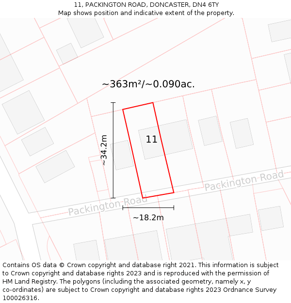 11, PACKINGTON ROAD, DONCASTER, DN4 6TY: Plot and title map