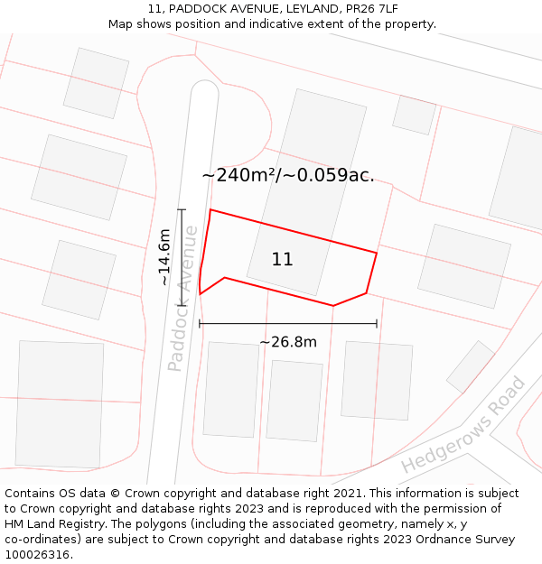 11, PADDOCK AVENUE, LEYLAND, PR26 7LF: Plot and title map