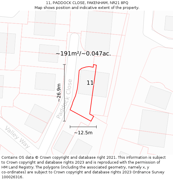 11, PADDOCK CLOSE, FAKENHAM, NR21 8PQ: Plot and title map