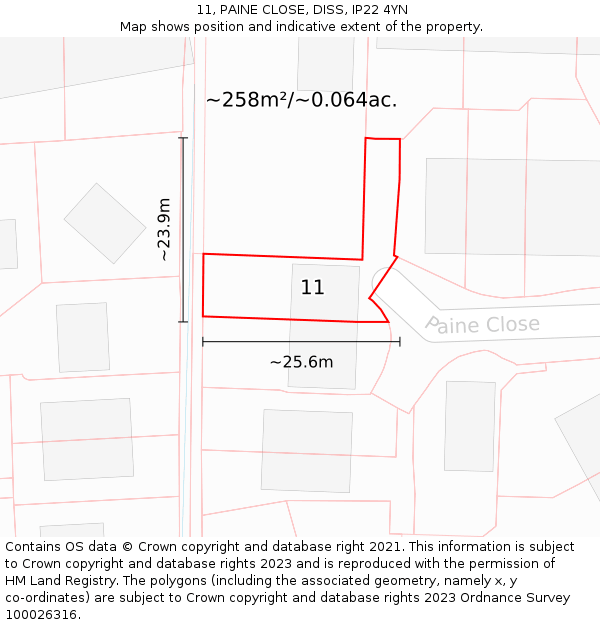 11, PAINE CLOSE, DISS, IP22 4YN: Plot and title map