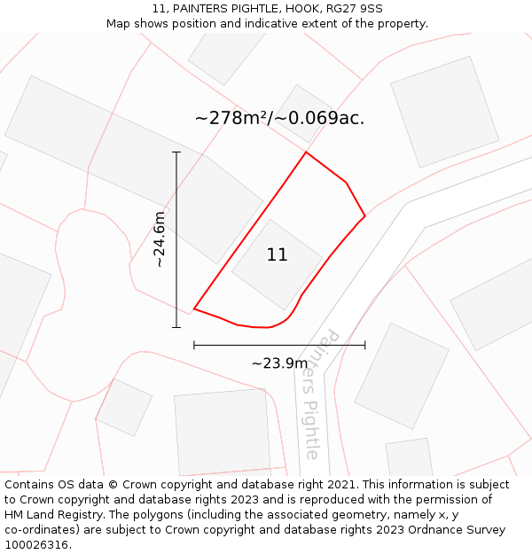 11, PAINTERS PIGHTLE, HOOK, RG27 9SS: Plot and title map