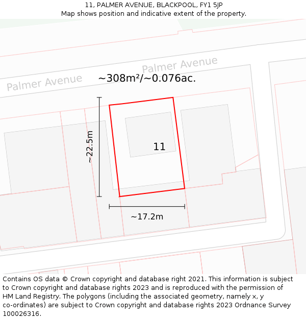 11, PALMER AVENUE, BLACKPOOL, FY1 5JP: Plot and title map