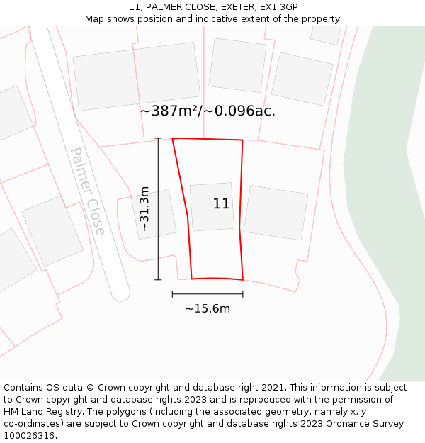 11, PALMER CLOSE, EXETER, EX1 3GP: Plot and title map