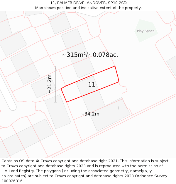 11, PALMER DRIVE, ANDOVER, SP10 2SD: Plot and title map