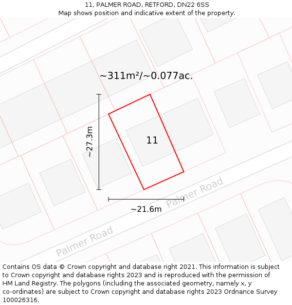 11, PALMER ROAD, RETFORD, DN22 6SS: Plot and title map