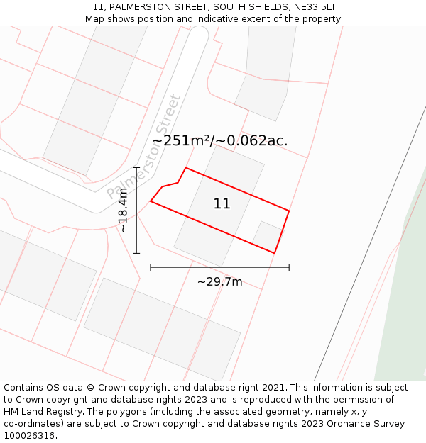 11, PALMERSTON STREET, SOUTH SHIELDS, NE33 5LT: Plot and title map
